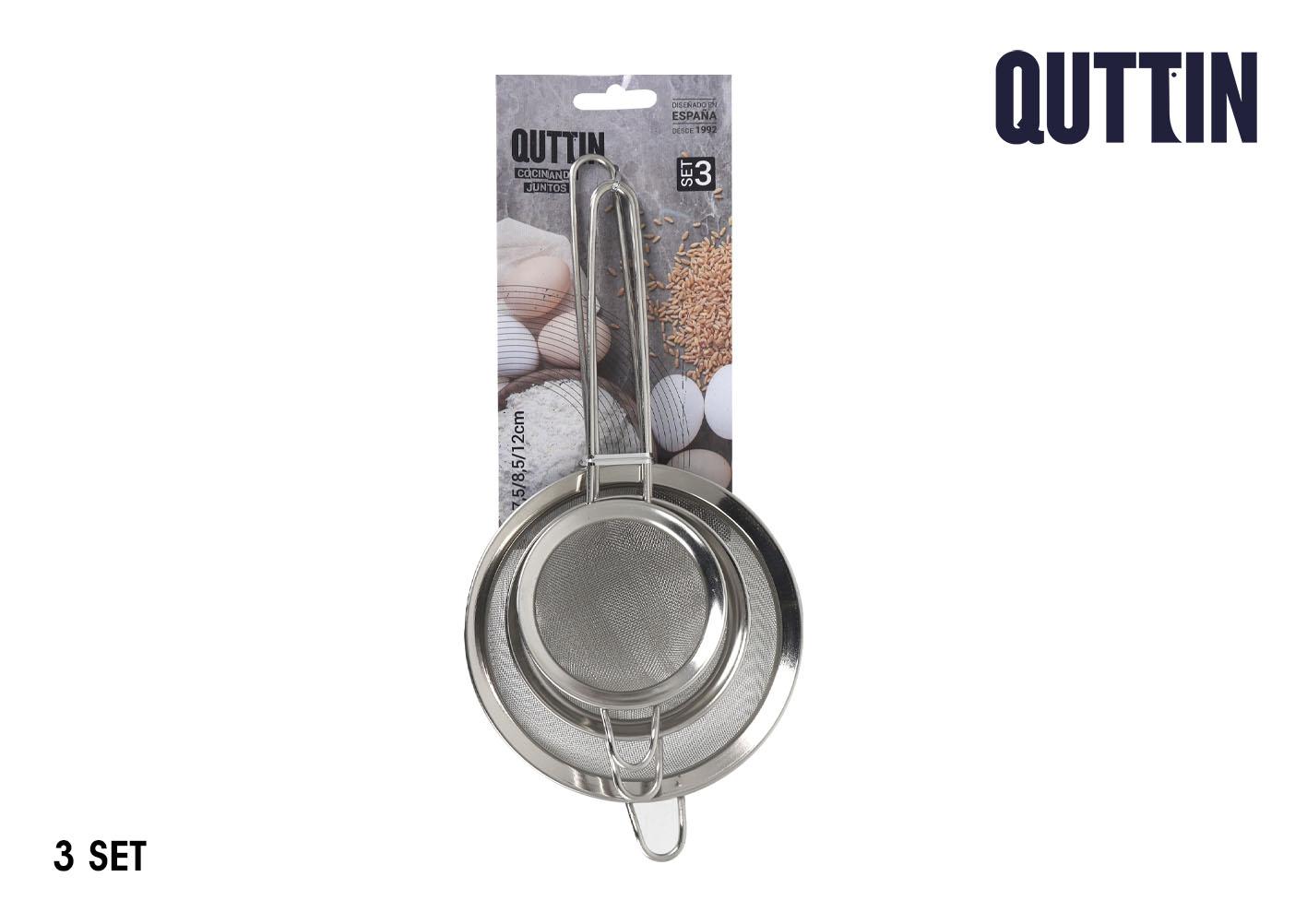 Privilege Set 3 Coladores de Cocina Acero Inoxidable - Diámetros 7.5 cm, 8.5 cm y 1 cm para Drenar y Colar Alimentos (12 Cajas)