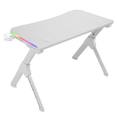Mars Gaming MGDRGBW Mesa Gaming 110cm Blanca con LED ARGB, Soporte Cascos y Bebidas, Gestión de Cables