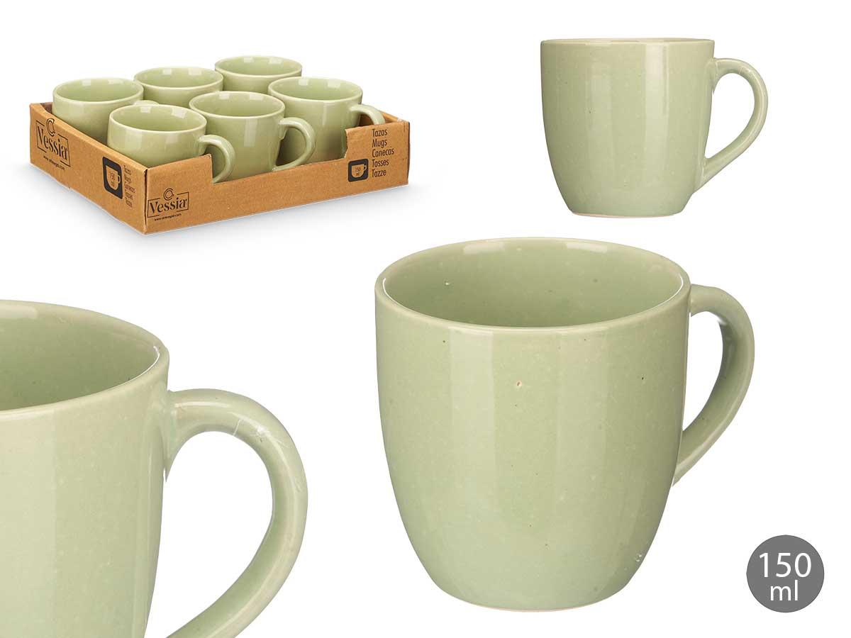 Vessia Taza de Café Verde Menta 150 ml, Cerámica Loza, 10x7x7 cm, Acabado Brillo (24 Unidades)