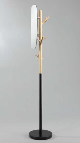 DKD Home Decor Perchero Scandi Desmontable de Madera y Metal Negro Natural con Espejo 33x33x185 cm