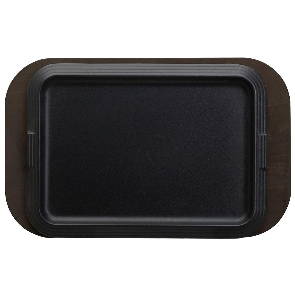 Plato Rectangular de Hierro Fundido con Bandeja de Madera Oscura para Plancha 30x22 cm (plato) 35.5x22 cm (total) Ref. 1946