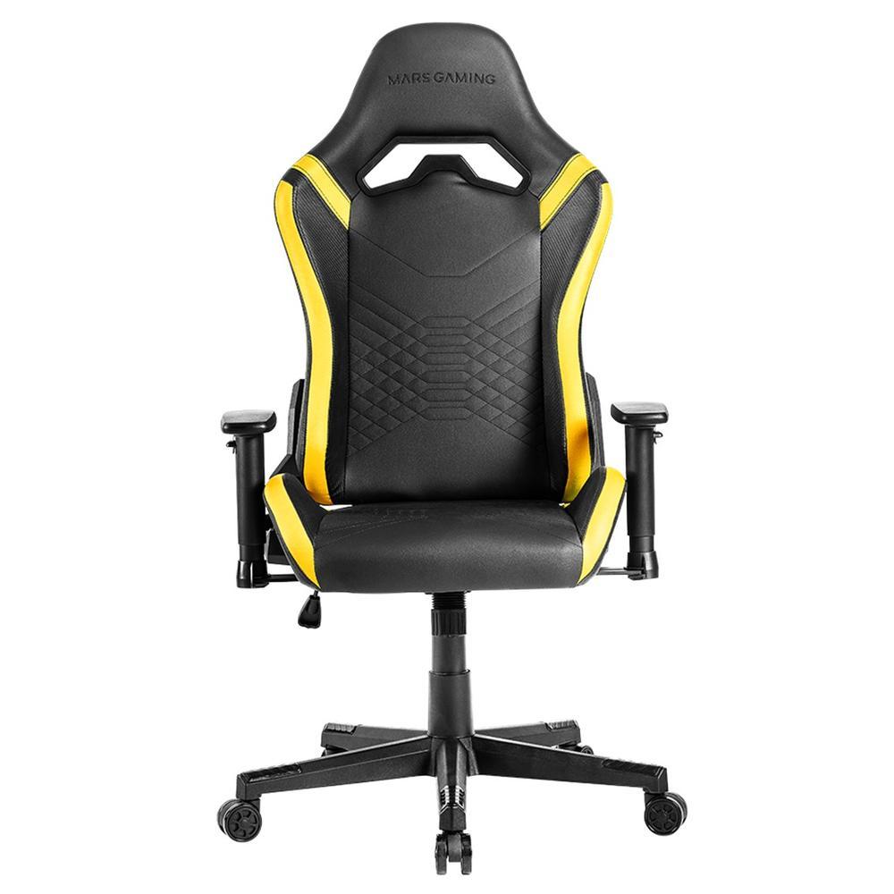 Mars Gaming MGCPRO Silla Gaming Ergonómica de Piel Artificial Negra Amarilla con Cojines, Reposabrazos 2D y Soporte 150 kg