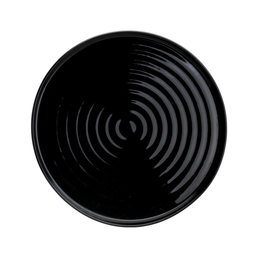 Avet Plato Postre Negro 19 cm Set de 3 Unidades, Colección Silo, Acabado Brillante con Relieve Círculos Concéntricos
