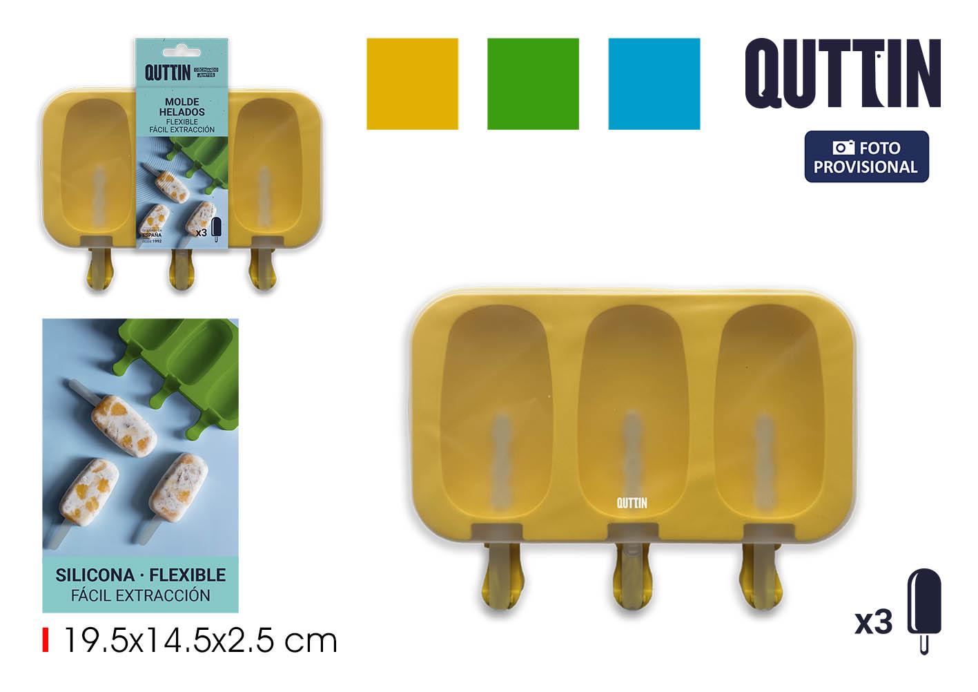 Quttin Molde de Silicona para 3 Helados - Medidas 19.5 x 14.5 x 2.5 cm (24 Unidades)