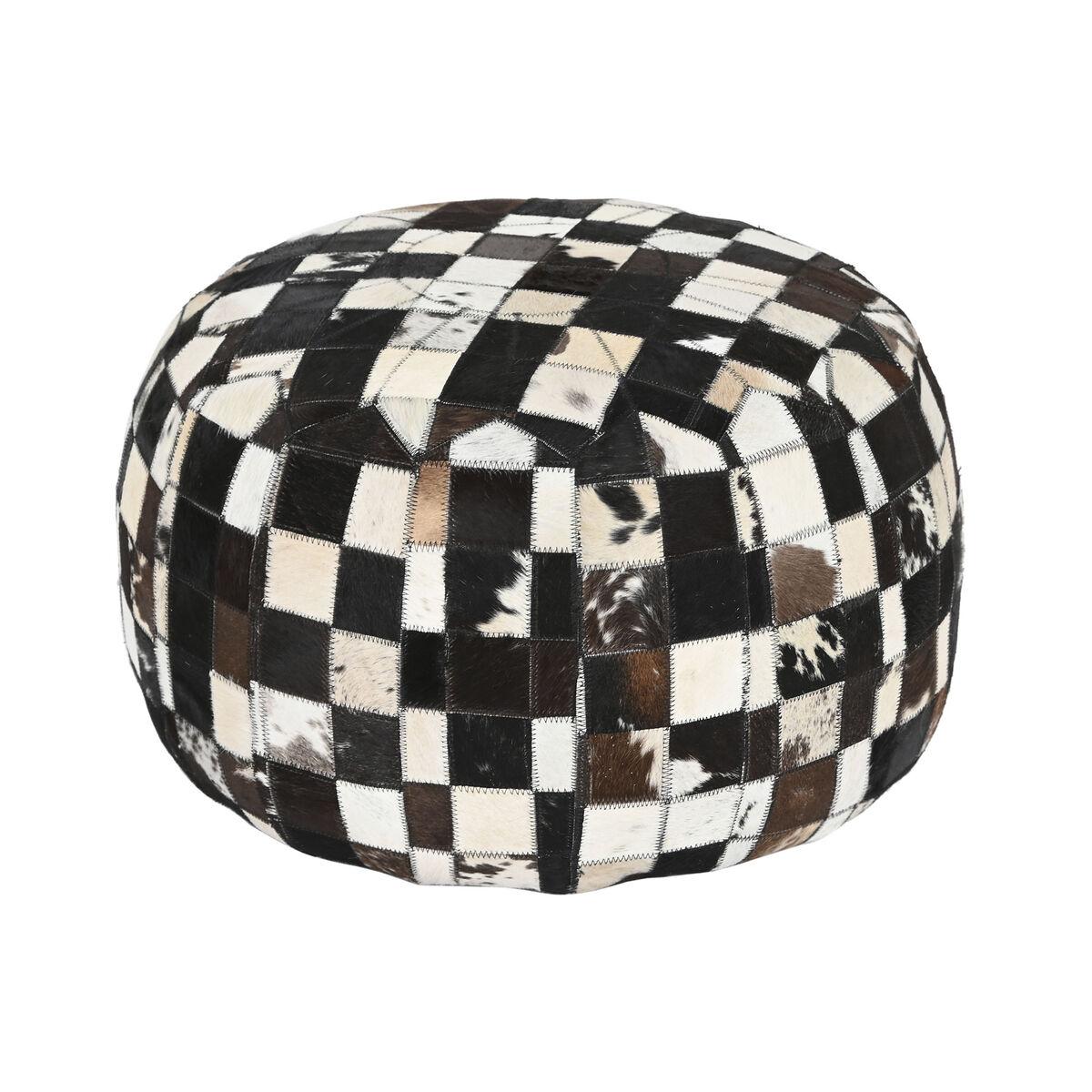 DKD Home Decor Cojín de Suelo Colonial Rancho Negro de Piel y Poliéster, Marrón Oscuro y Crema, 48x48x35 cm con Cremallera