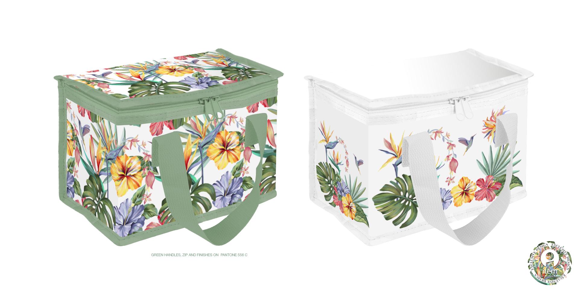 DKD Home Decor Bolsa Térmica Verde Blanco Tropic Garden 14 x 13 x 21 cm (6 Unidades)