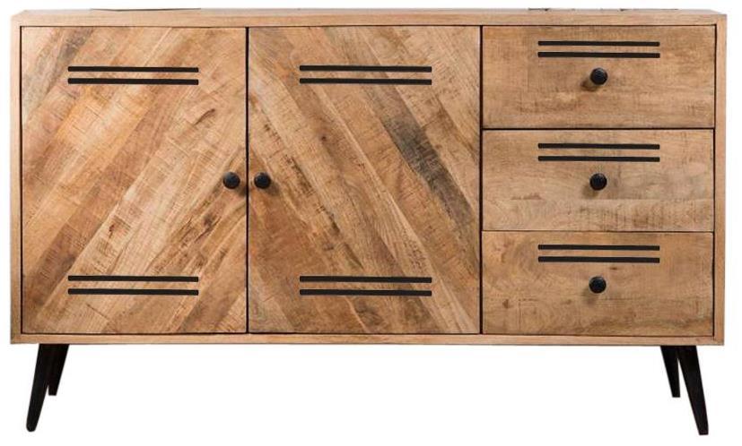 DKD Home Decor Buffet Alpino Negro 140x40x93 cm de Madera de Mango y Metal, con 3 Cajones, 2 Puertas y 1 Estantería, Desmontable