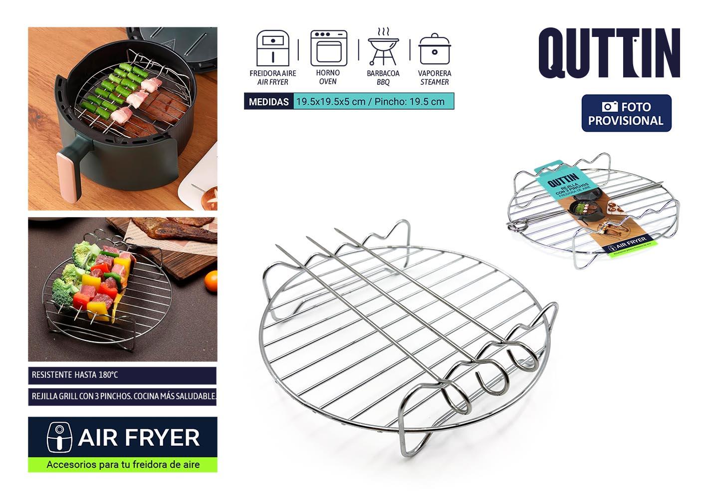 Inde Rejilla Red para Airfryer con 3 Pinchos Quttin - 19.5x19.5x5 cm (12 Unidades)