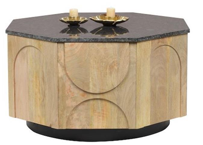 DKD Home Decor Mesa Centro Moderna de Diseño, con Superficie de Mármol y Estructura de Madera de Mango – 80x80x45 cm