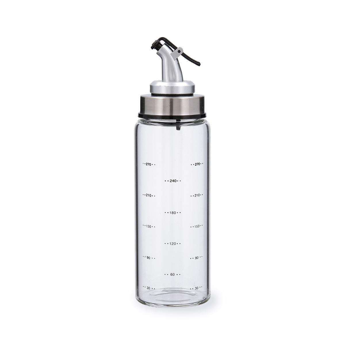 Quid Aceitera de Vidrio Modelo Ebano, 0,3 L Transparente, con Tapón a Presión, Dosificador Plástico y Apta Lavavajillas (Pack 24 Unidades)