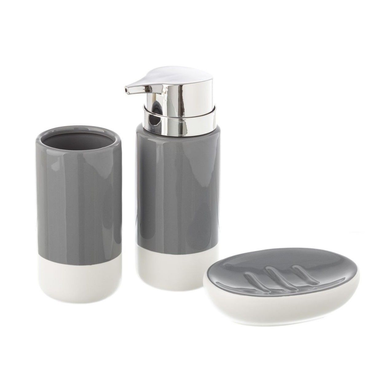 Juego de baño moderno de cerámica dosificador, vaso y jabonera Basic