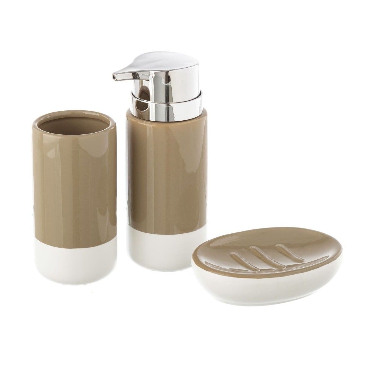 Juego de Baño de 3 Piezas, realizado en Cerámica, Beige y Blanco. Diseño Moderno, con estilo Sofisticado - Hogar y Más