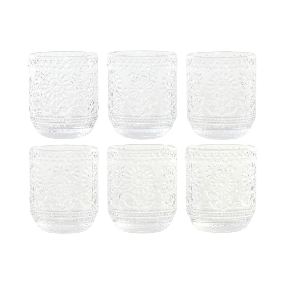 DKD Home Decor Vaso Básico de Cristal Transparente, Set de 6 unidades, Capacidad 360ml, Diseño Margaritas, 10.5 cm Alto