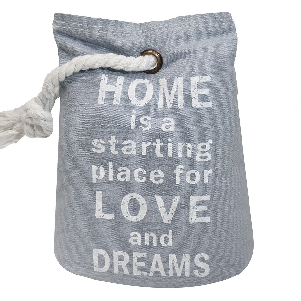 Sujeta puertas Decorativo de Tela y Arena. Diseño de Saco con Frase Original/Motivadora 19x7x13 cm .-Hogarymas-