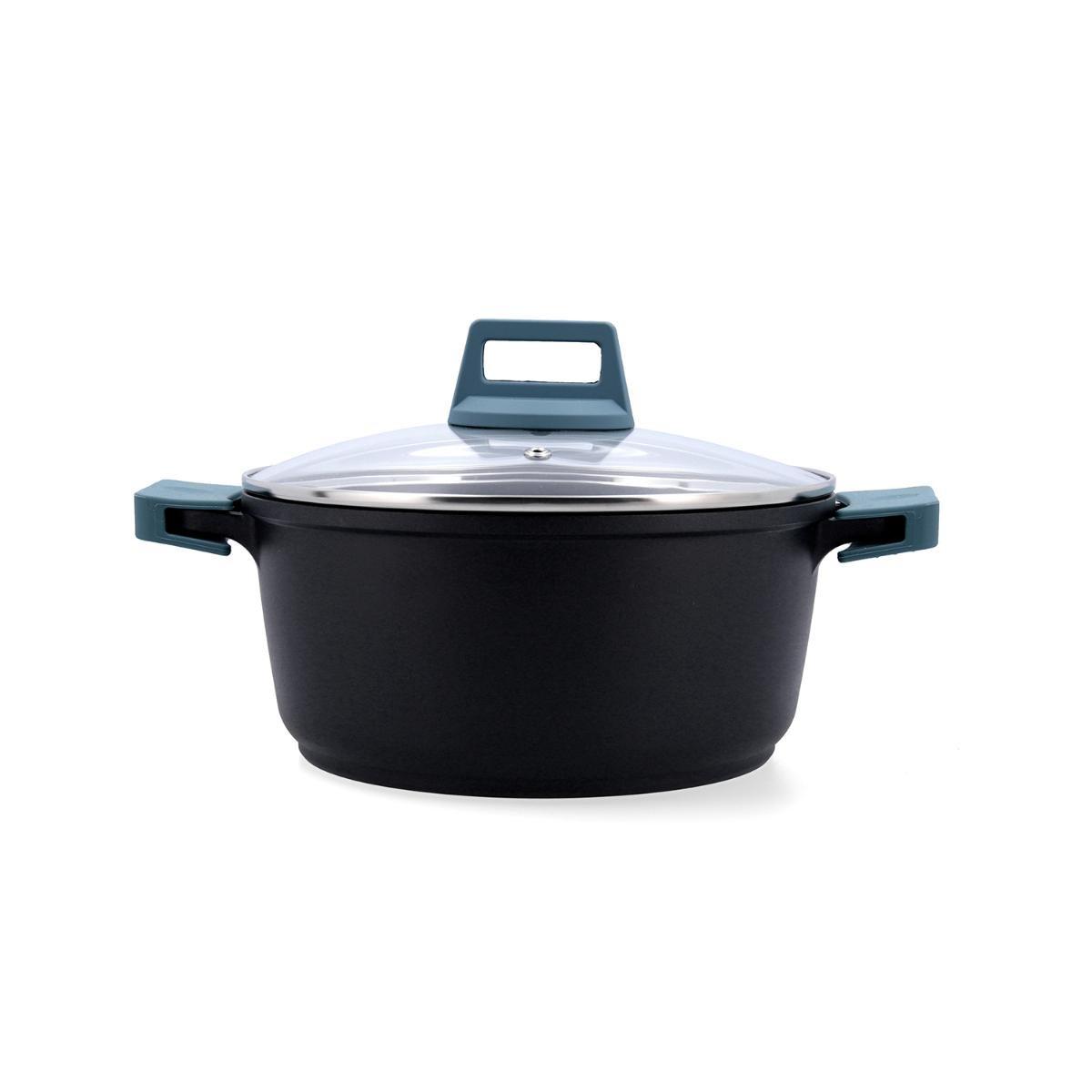 Quid Cacerola Aluminio Fundido Confort 24 cm 4,2 L Antiadherente Azul Set 4 Piezas Apta Inducción y Todo Tipo Fuegos