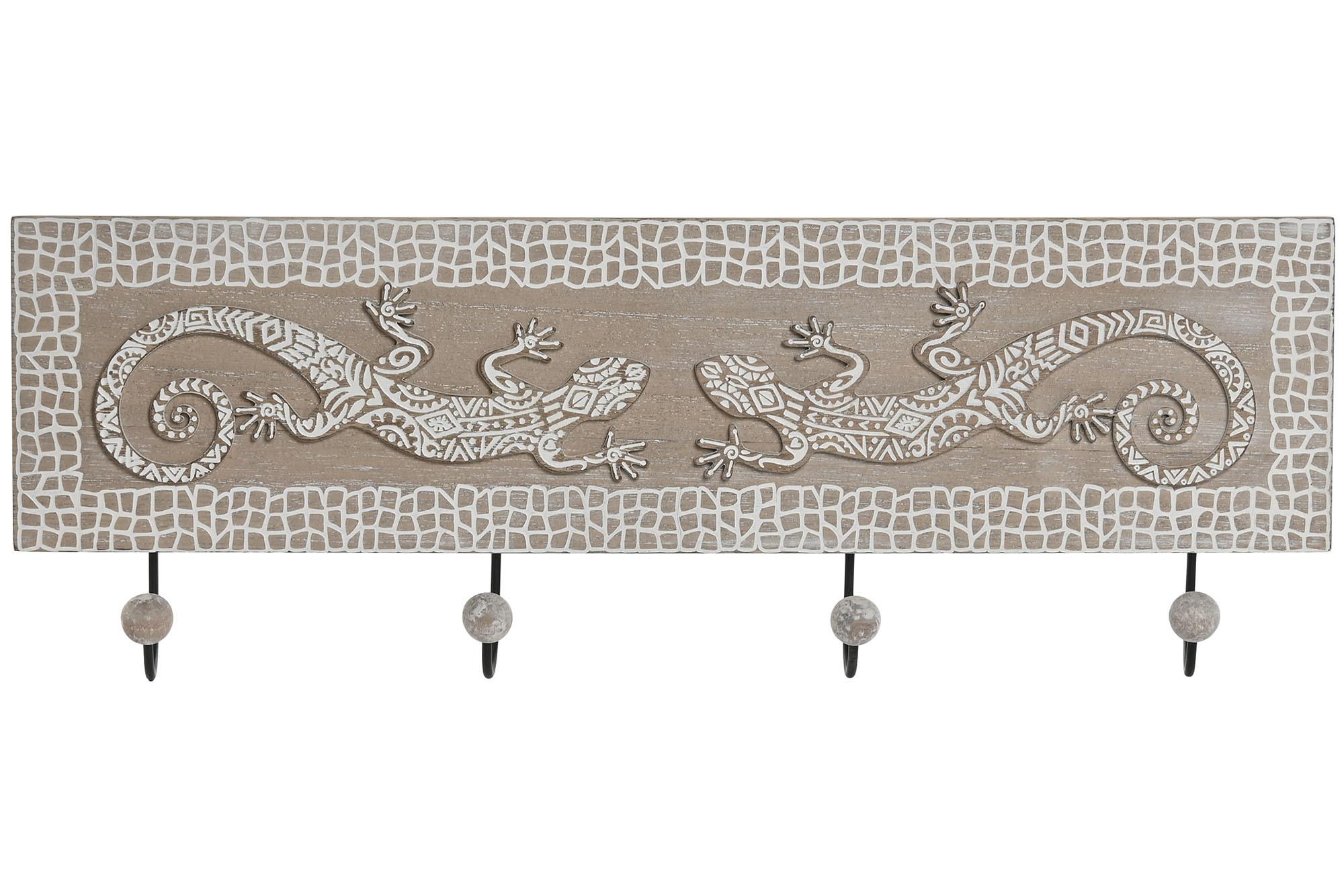 DKD Home Decor Perchero Boho de MDF y Metal Natural Blanco 47 cm (6 Unidades) con 4 perchas