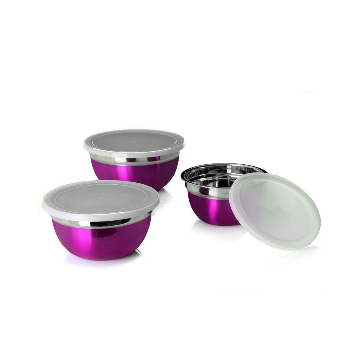 *TARA* Bol de acero inoxidable moderno morado metalizado Set de tres