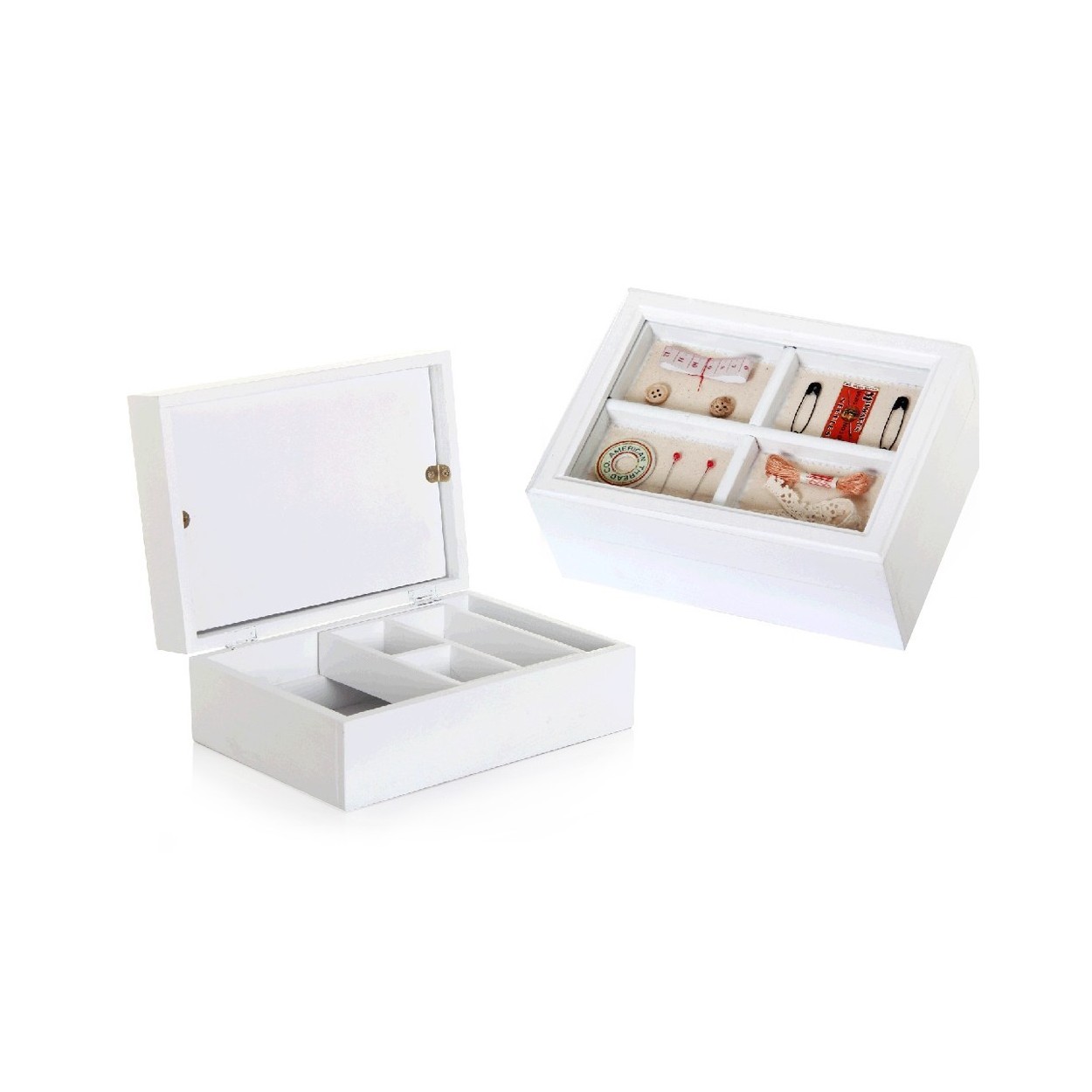 *TARA* Caja de costura de madera lacada - Color blanco 24x17x10 cm