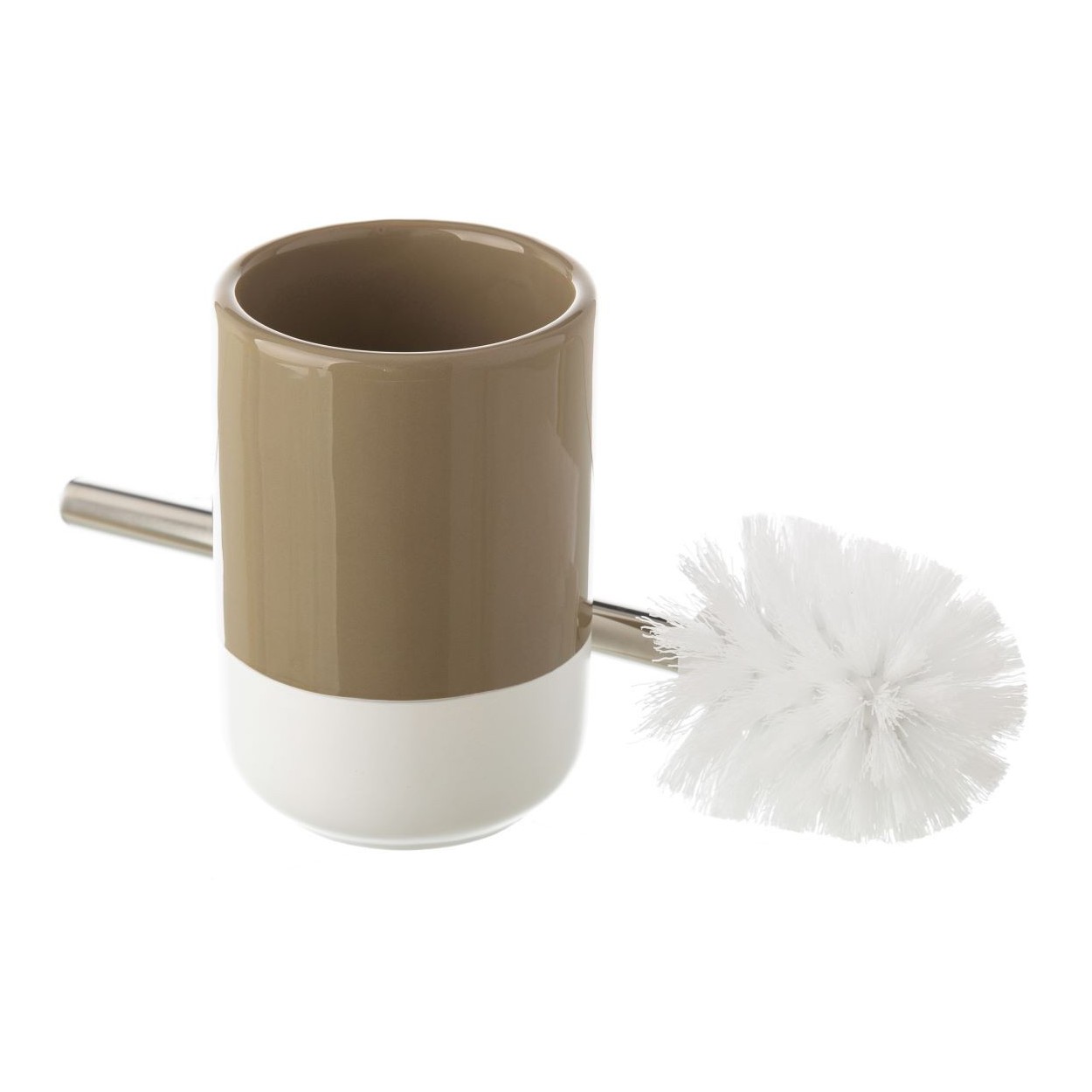 *TARA* Escobillero de Cerámica, Beige y Blanco. Diseño Moderno, con estilo Sofisticado - Hogar y Más