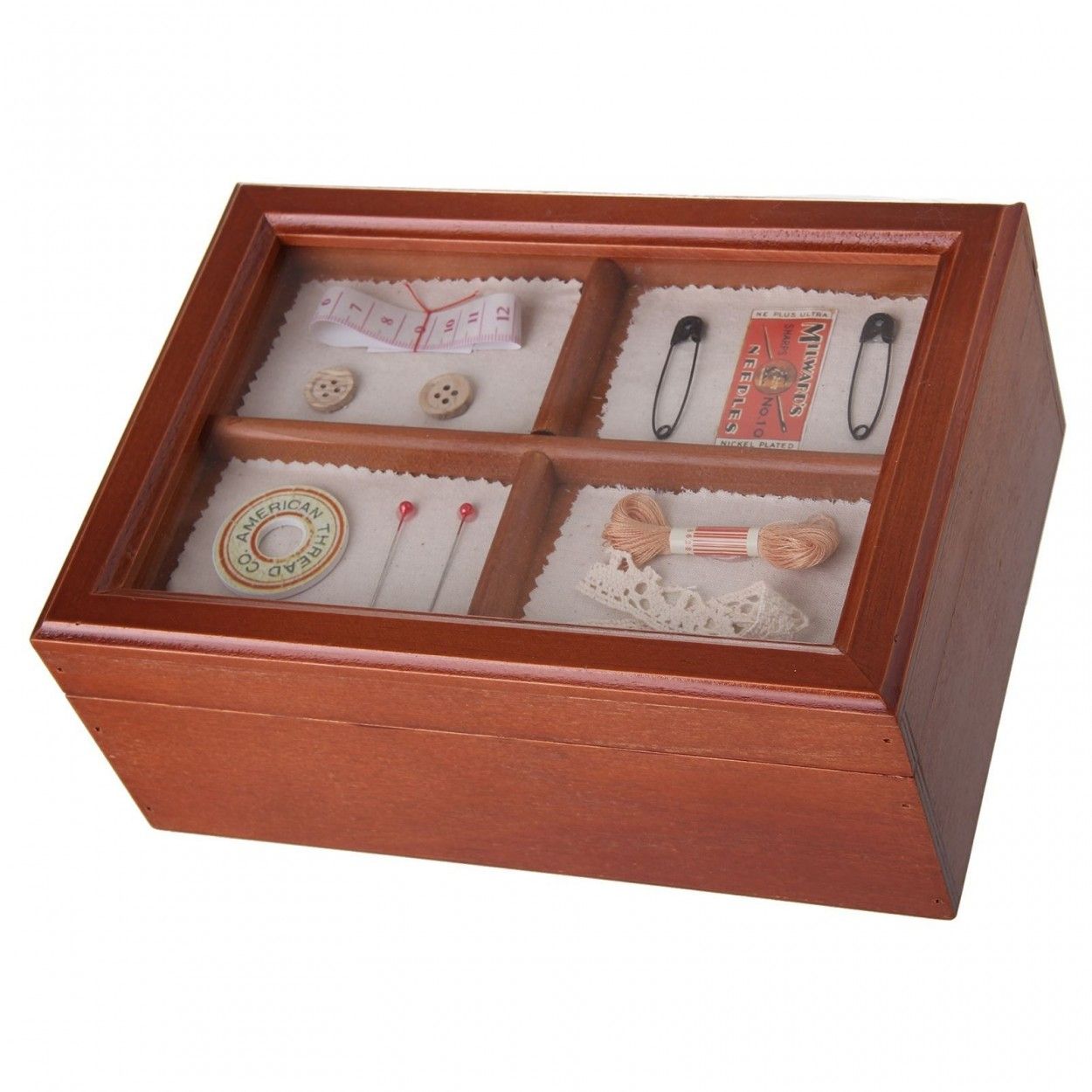 *TARA* *TARA* Caja de costura de madera lacada - Color marrón *TARA*