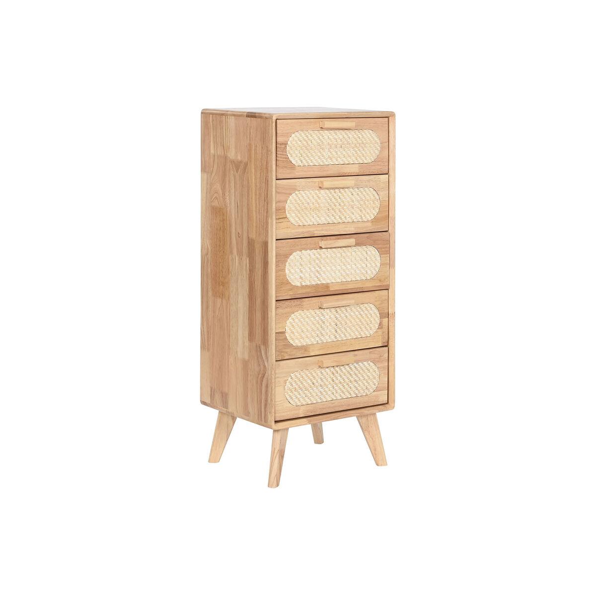DKD Home Decor Cajonera Scandi Natural de Rubberwood y Ratán, 4 Cajones, 30 x 93 x 40 cm, Desmontable, Estilo Nórdico