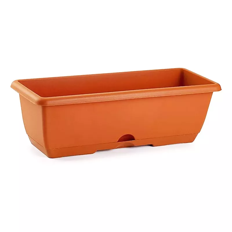 Jardinera rectangular marrón 8 L, 40 x 19 x 17 cm, PP resistente con drenaje y bandeja integrada