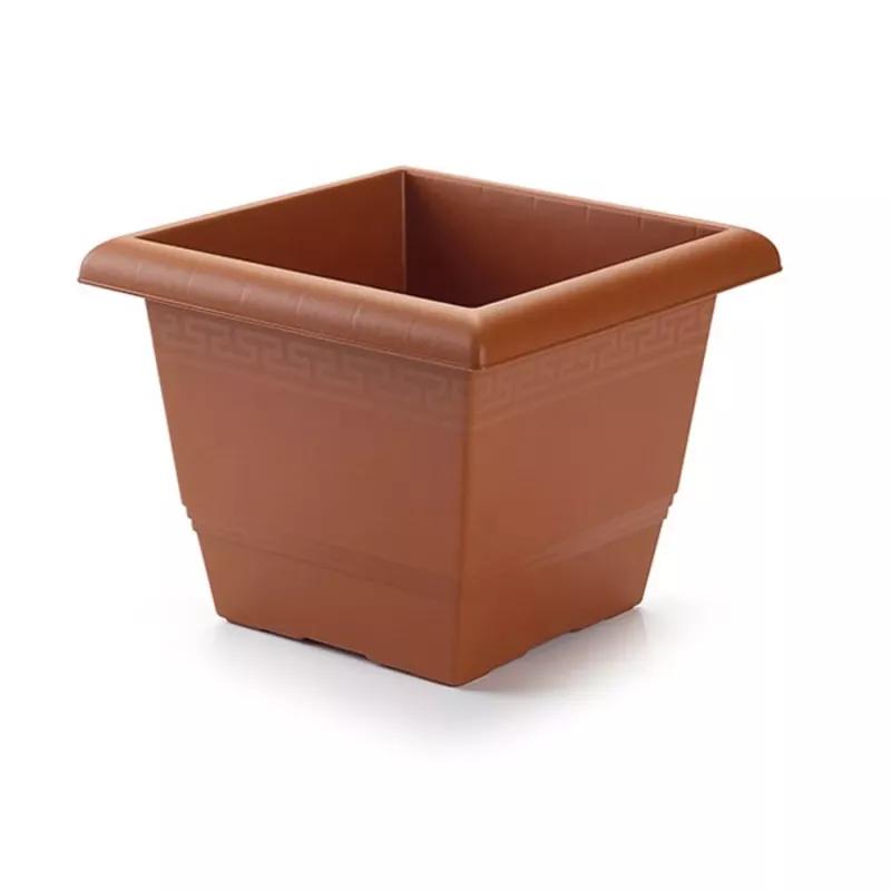 Maceta cuadrada marrón 30 x 30 x 24,5 cm, plástico resistente, ideal para terraza y jardín, sin plato