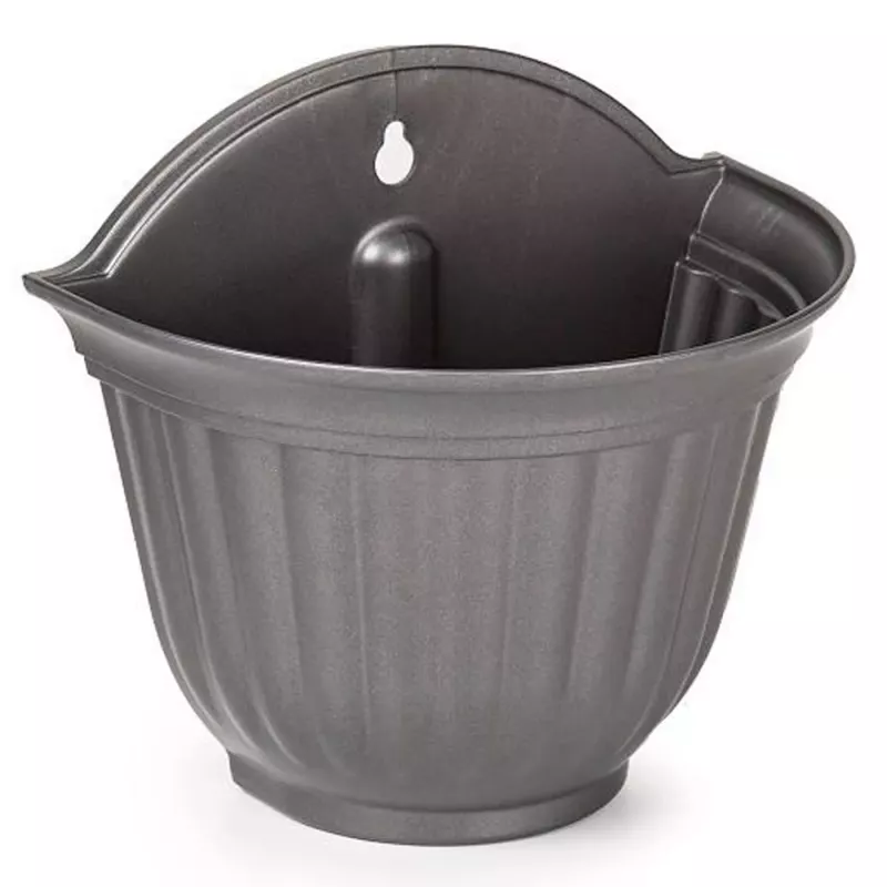 Maceta de pared colgante gris antracita 26 x 29,5 x 19 cm, plástico resistente, interior/exterior, fabricada en España