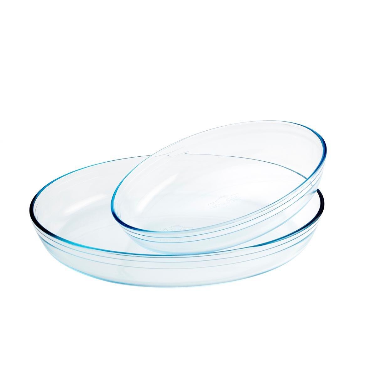 Ô Cuisine Set 2 Fuentes Oval Horno de Vidrio Borosilicato Transparente 40x29x9 cm - Apto Horno hasta 300°C, Microondas, Congelador