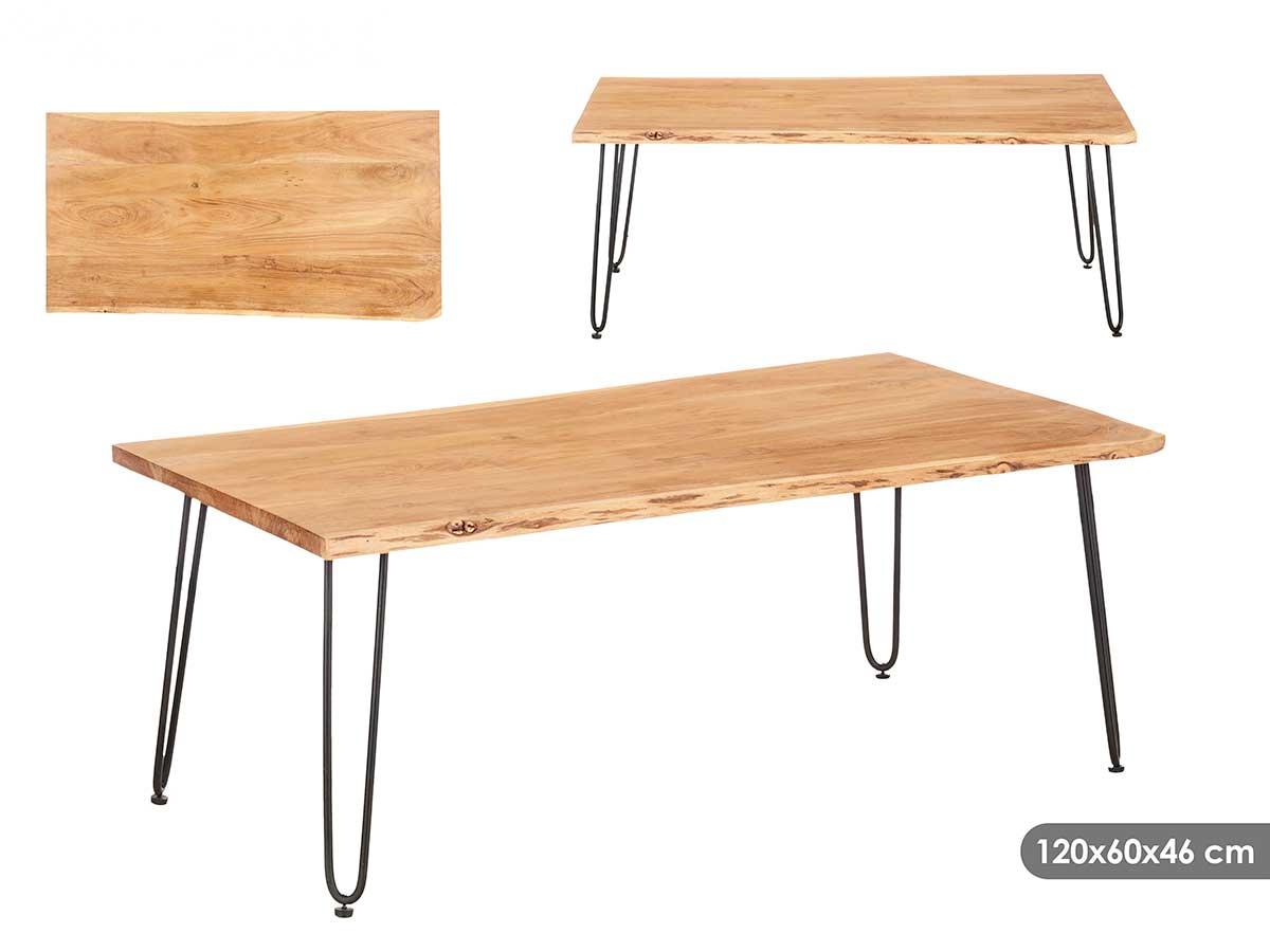 Giftdecor Mesa Auxiliar de Madera Live Edge 120x60x46 cm, Color Marrón y Negro