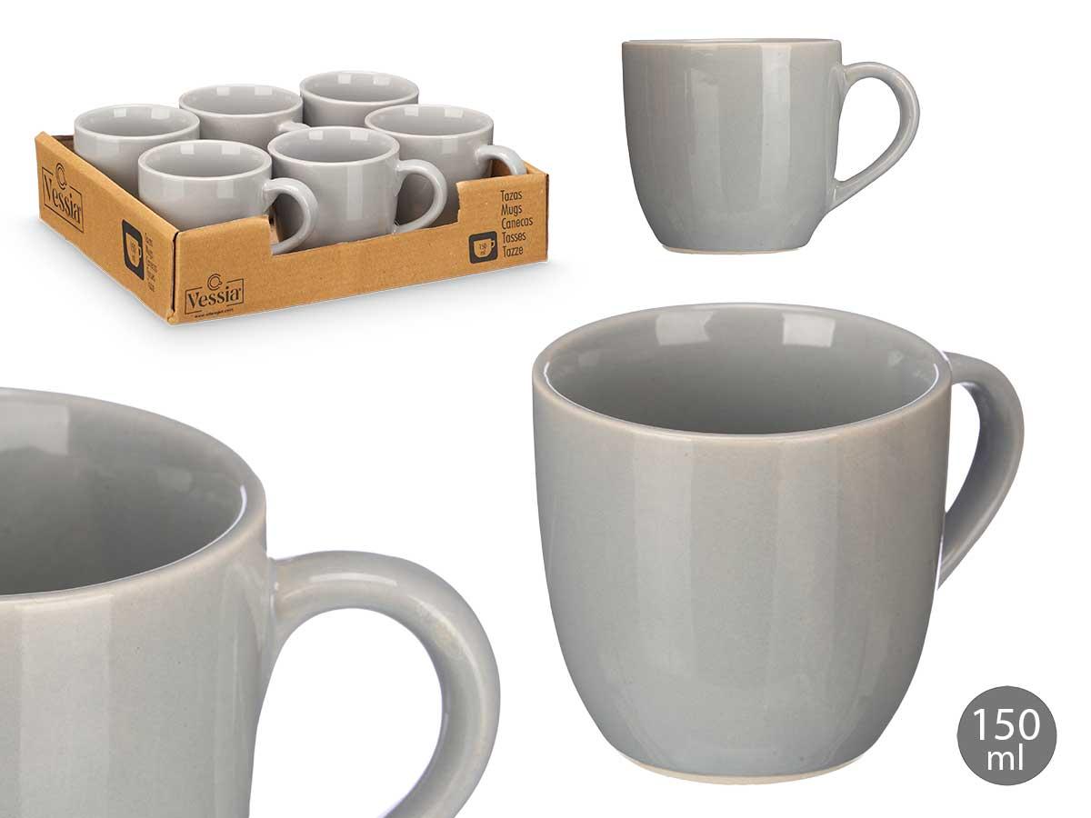 Vessia Taza de Café de Cerámica Gris 150 ml con Acabado Brillo, Medidas 10x7x7 cm (24 Unidades)