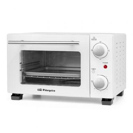 Orbegozo HO 975 Horno de Sobremesa Eléctrico 800W, 10 Litros, Blanco, Temporizador 30 min, Calor Superior/Inferior, Doble Cristal