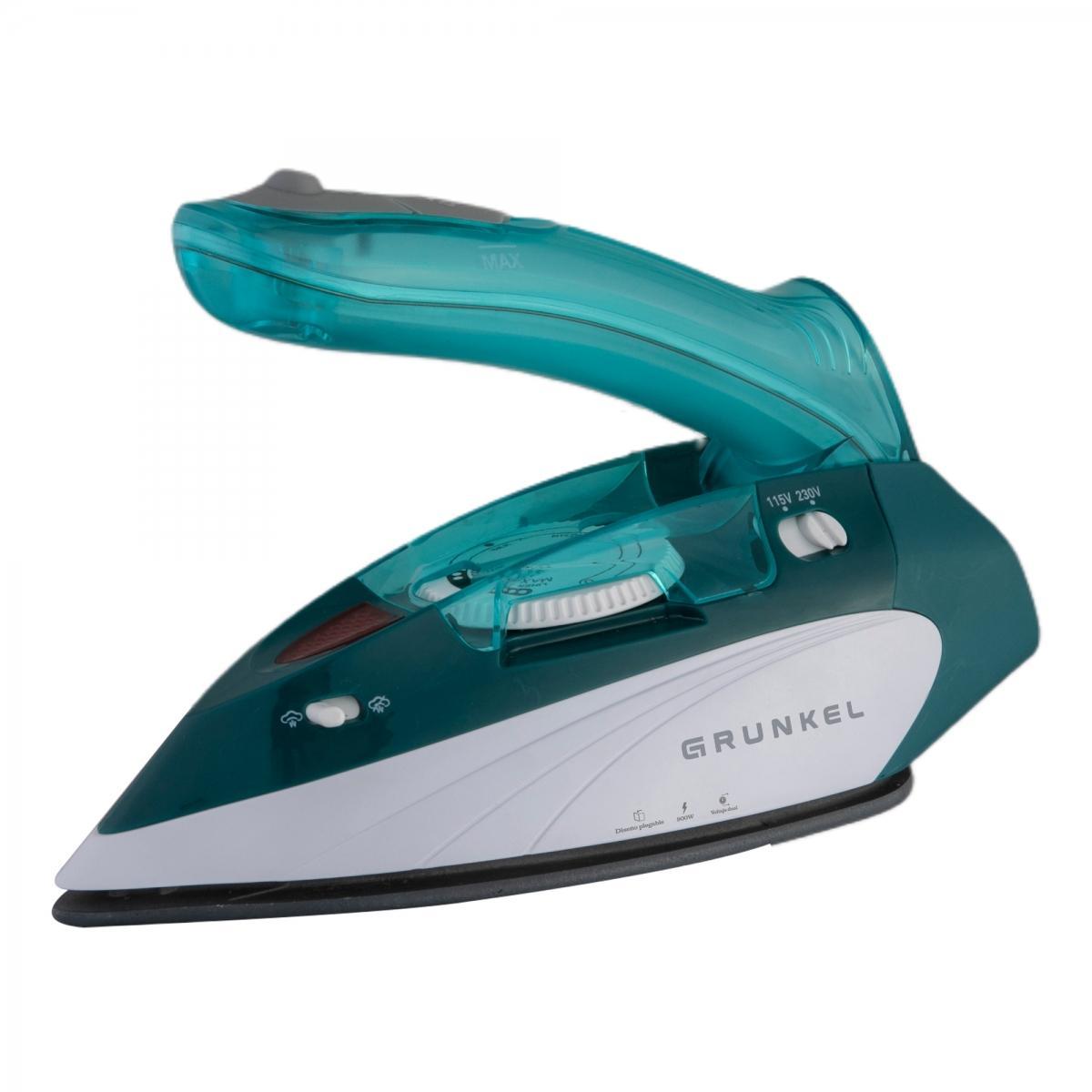 Grunkel PLV-900 Plancha de Vapor de Viaje 900W, Termostato Ajustable, Vapor Continuo, Suela Non-Stick, 110V/240V