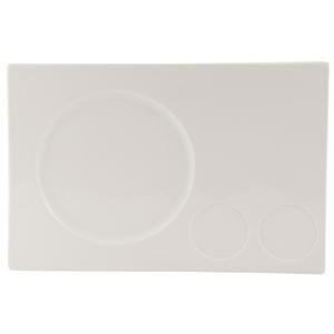 SUMMA Noubon Plato Llano 2 Salsas 34x23 cm, Colección NOUBON, Porcelana Color Marfil (6 Unidades)