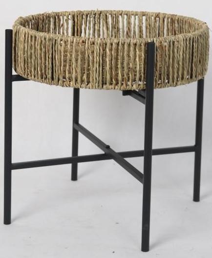 DKD Home Decor Mesita Auxiliar Balines de Metal y Fibra, Set de 2 Unidades en Colores Negro y Natural, Medidas 49x49x44 cm