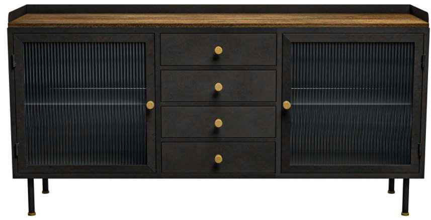 DKD Home Decor Buffet de Madera de Mango y Metal, Colores Natural Negro Dorado, 145 x 40 x 85 cm