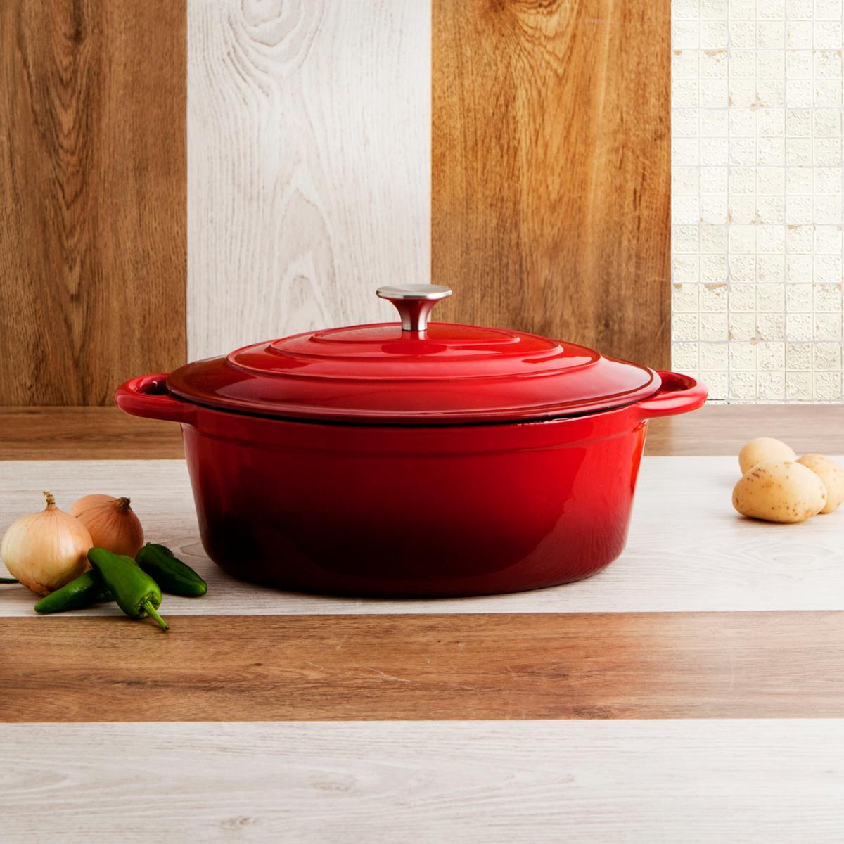 Bidasoa Fierro Cocotte Hierro Fundido Esmaltado Rojo 4,3 L (30x23 cm) para Inducción y Horno, Ideal Cocción Lenta