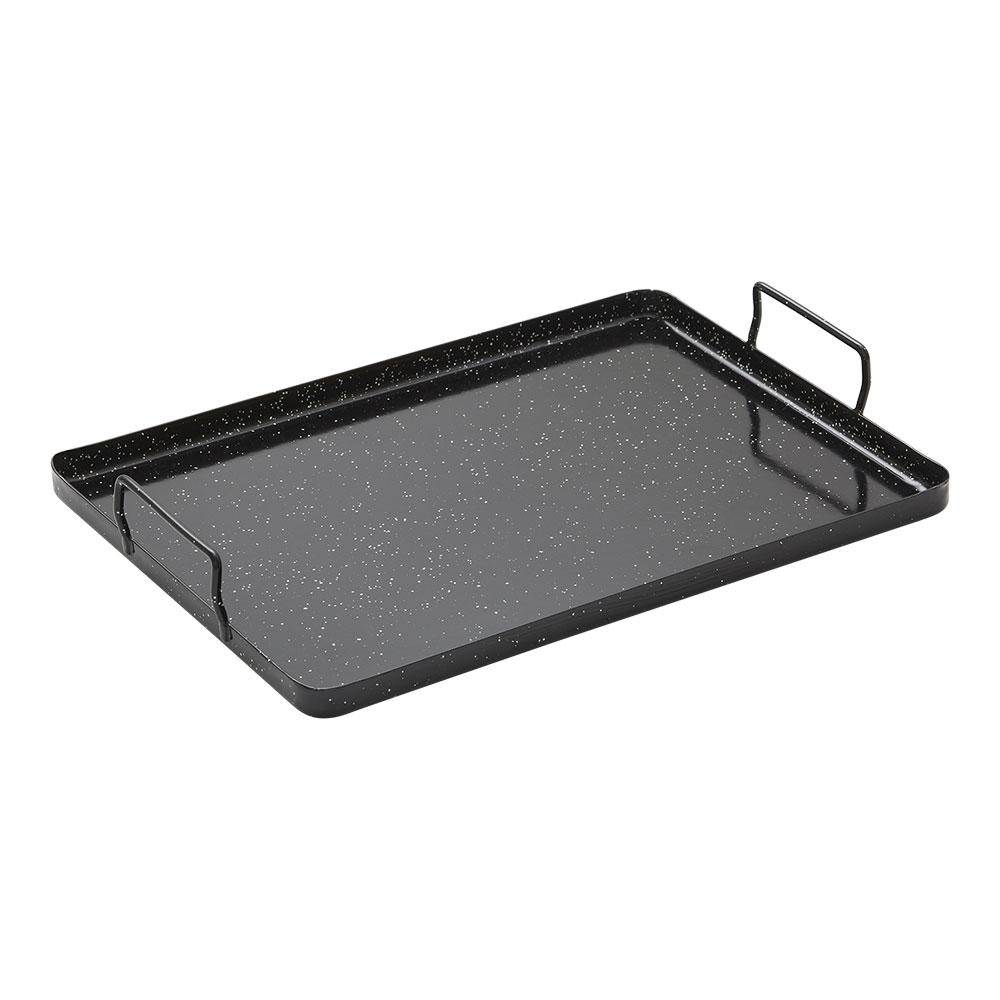 Vaello Bandeja para horno y fuegos de llama, acero esmaltado 18x18x1.5 cm, negro con puntos blancos