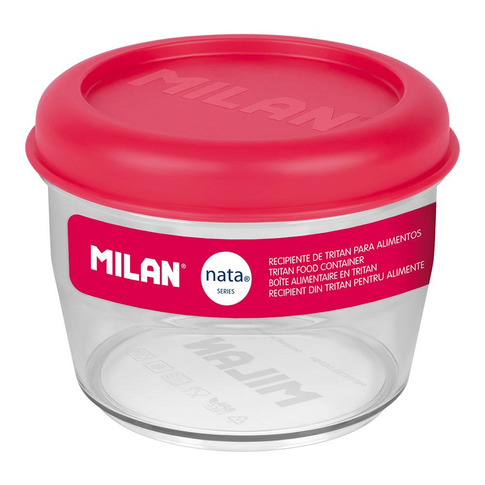 Milan 624 Fiambrera Hermética Redonda Tritán 0,5 L, Transparente/Rosa, Nata, BPA Free, Apilable, Microondas