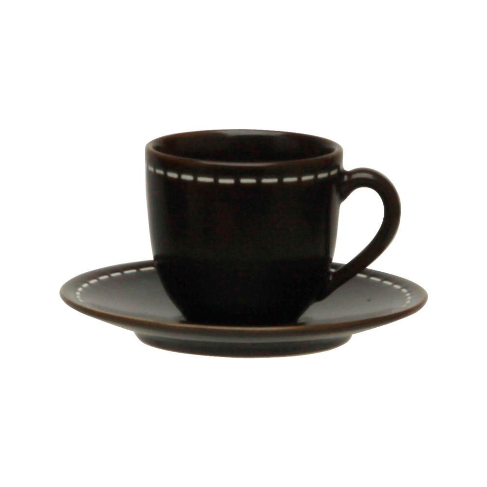 Avet Taza Café con Plato 120 ml Stoneware Colección Stitch Brown (6 Unidades)