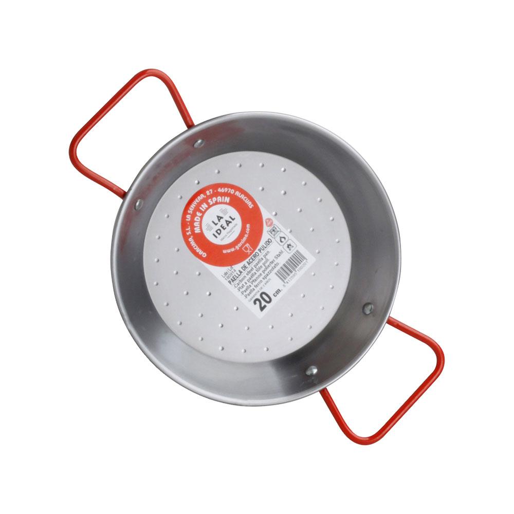 Garcima Paellera La Ideal Paella Valenciana Acero Pulido 20 cm - 6 Unidades para Degustación, Gas y Leña