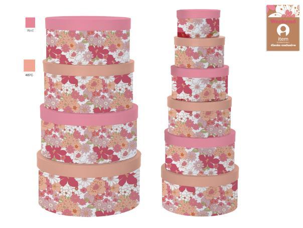 DKD Home Decor Caja Shabby de Cartón Set de 10 Colección Hippie Weekend Fucsia Melocotón Blanco con Rayas y Lunares 37.5x37.5x18 cm