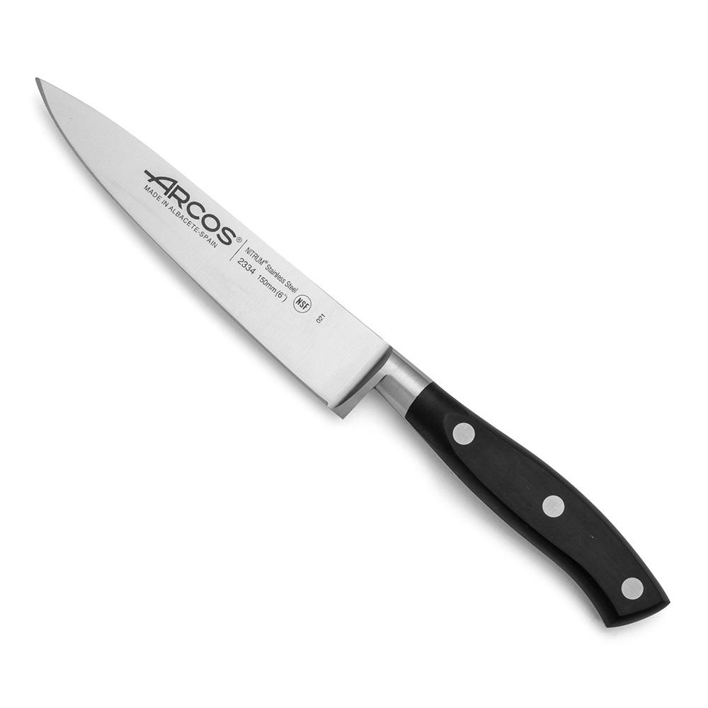 Arcos Cuchillo de Cocinero Serie Riviera 150mm Acero Nitrum Monoblock Forjado Mango Polioximetileno Negro Antibacteriano Remaches Inox