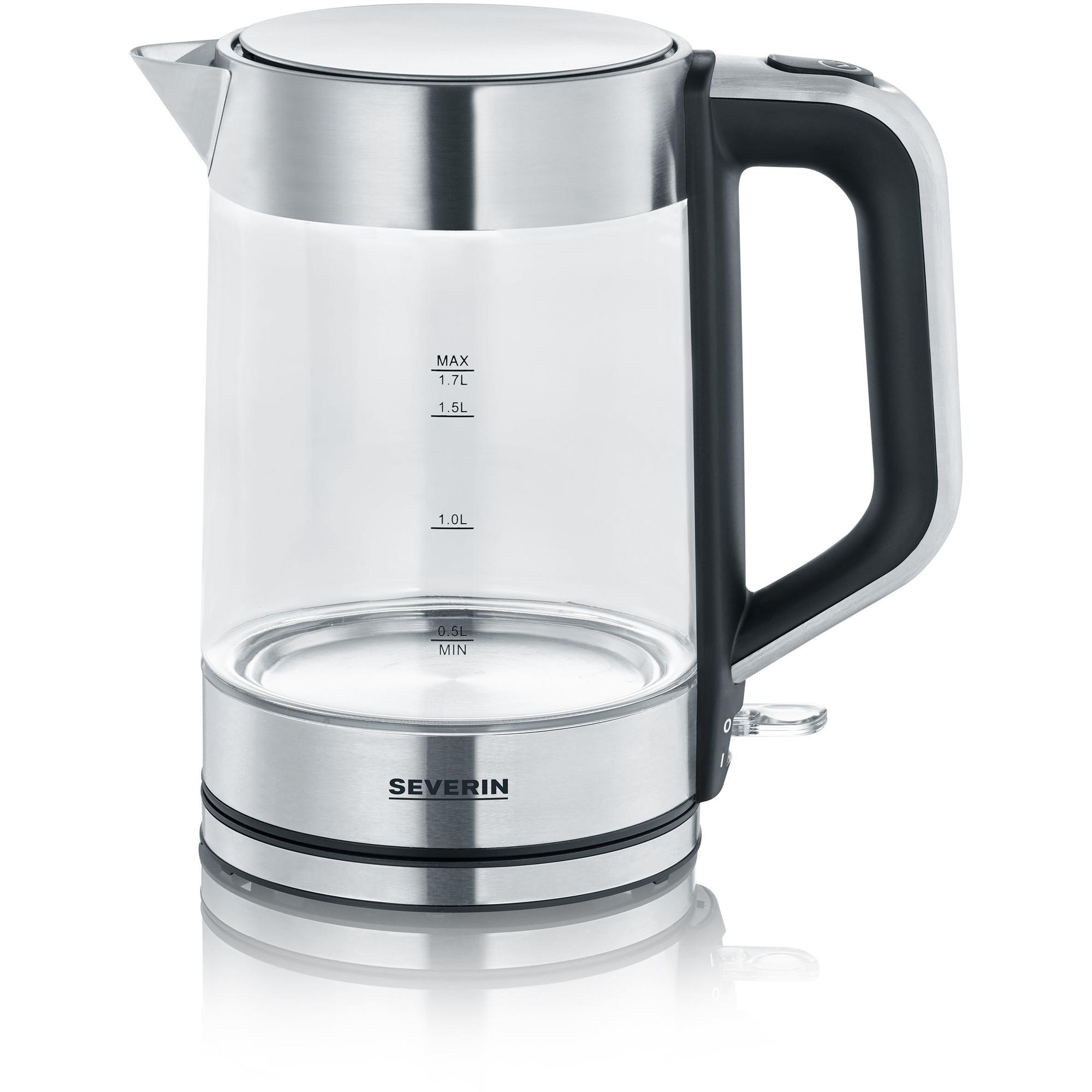 Severin WK 3420 Hervidor de Agua y Té de Vidrio 1.7L 2200W, Acero Inoxidable, Filtro Antical, Apagado Automático